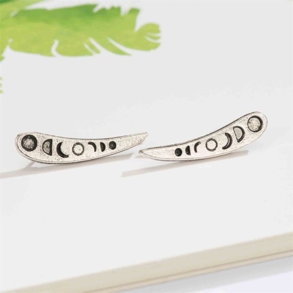 Silver Tone Crescent Moon Phase Climber Earrings - Picture 4 of 7